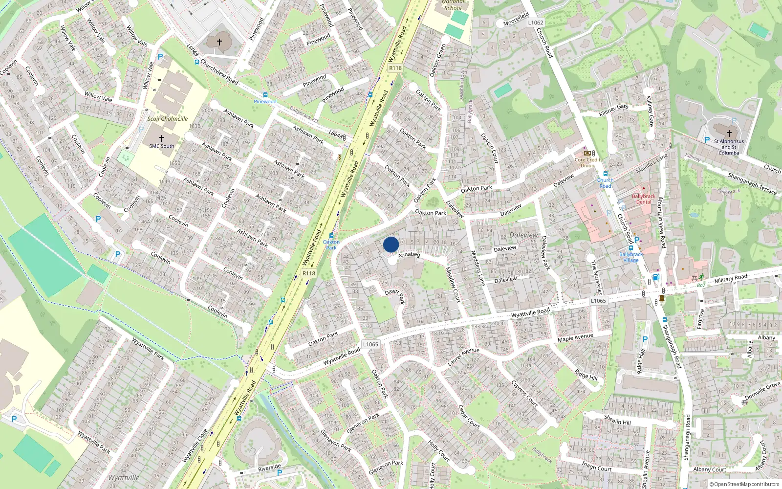 Overhead map showing the location of 11 Meadow Court, Dublin