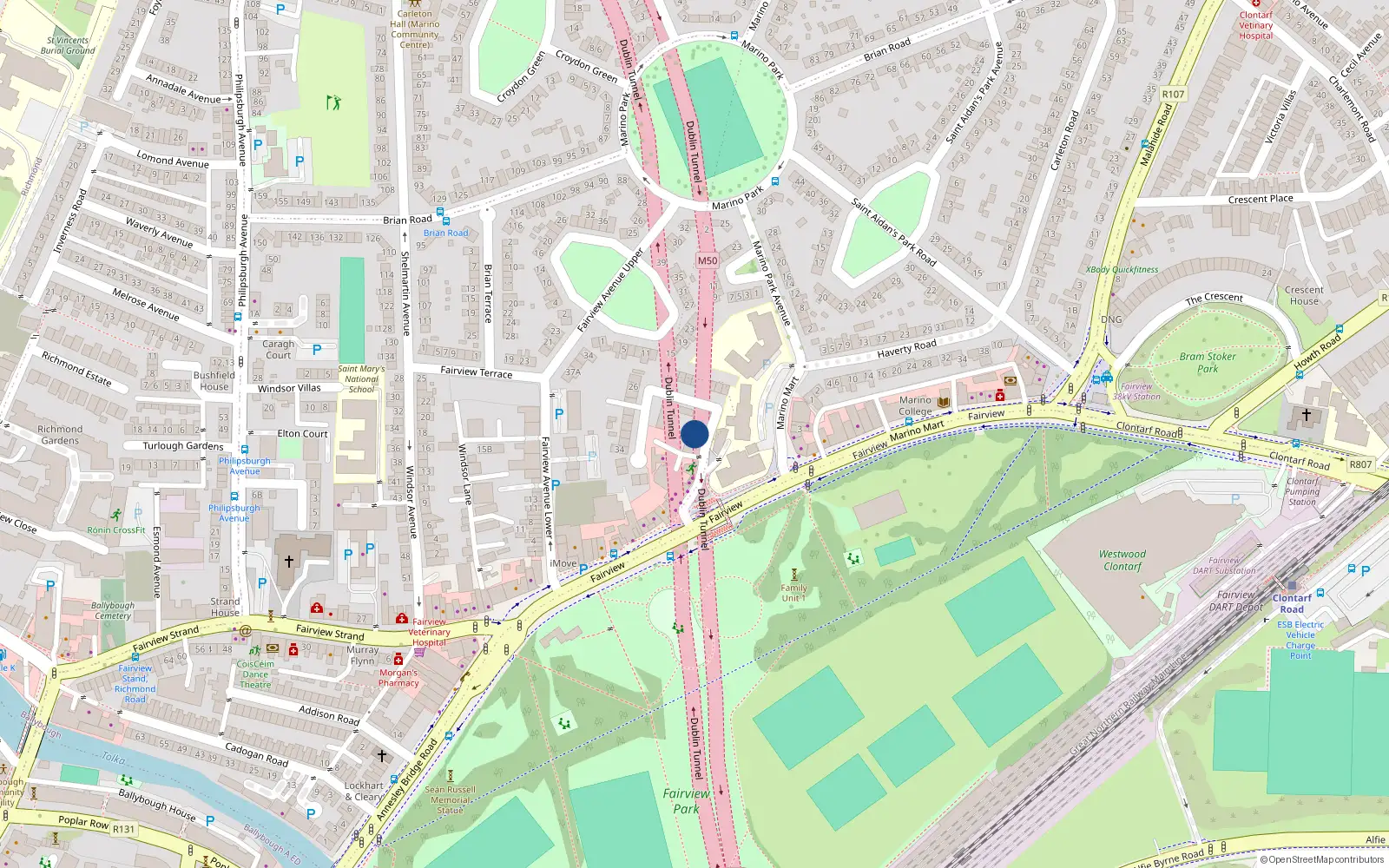 Overhead map showing the location of 11 Merville Avenue, Dublin 3