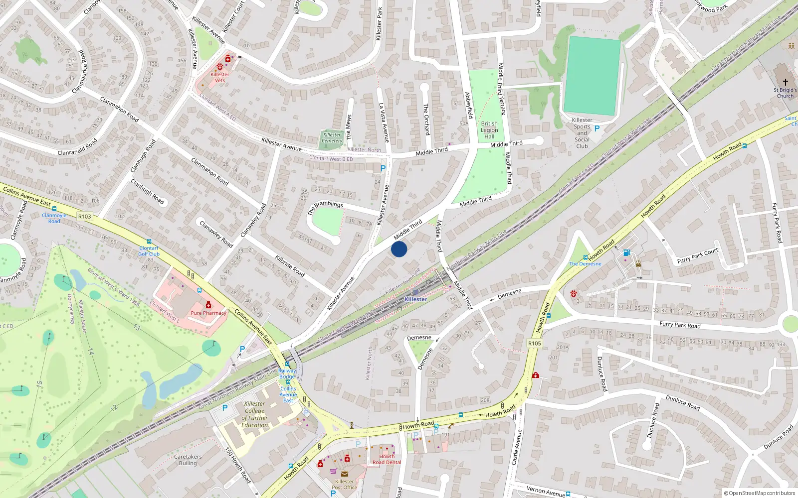 Overhead map showing the location of 11 Middle Third, Killester, Dublin 5