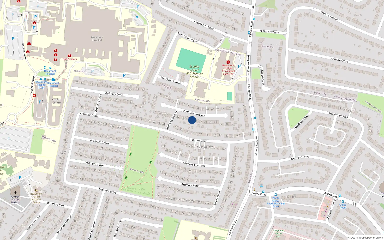 Overhead map showing the location of 11 Montrose Crescent, Artane, Dublin 5