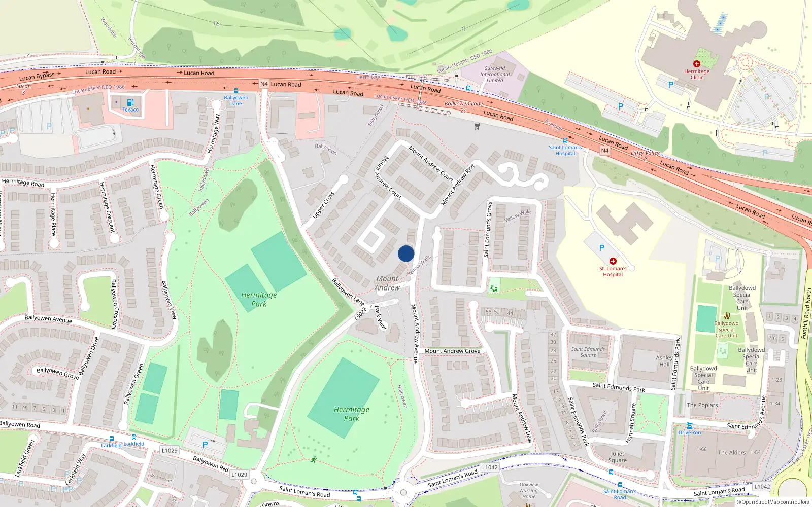 Overhead map showing the location of 11 Mount Andrew Avenue, Lucan, Dublin
