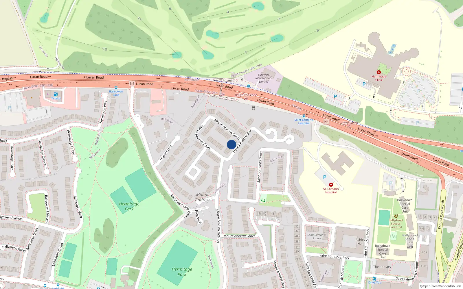 Overhead map showing the location of 11 Mount Andrew Rise, Lucan, Dublin