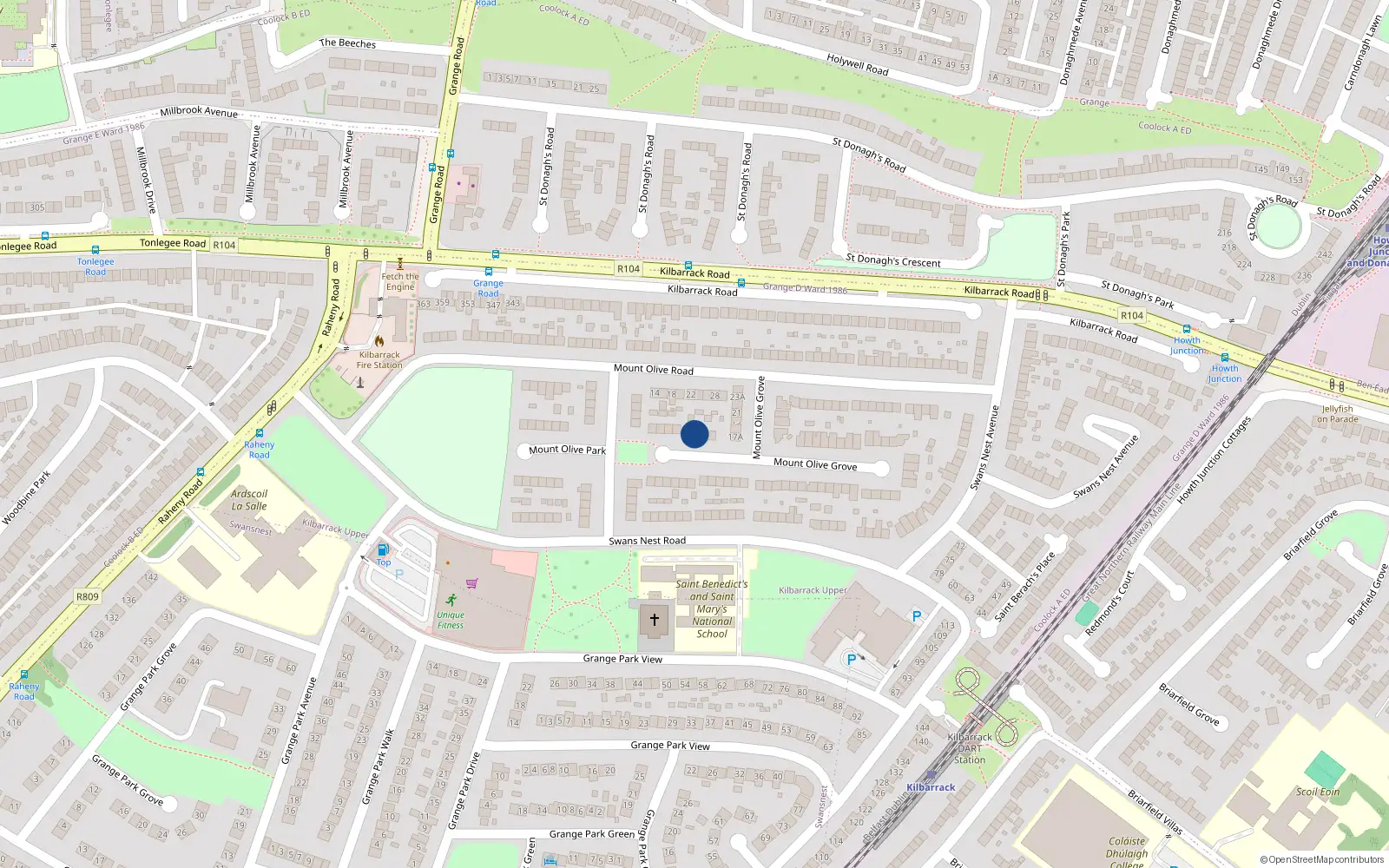 Overhead map showing the location of 11 Mount Olive Grove, Dublin 5