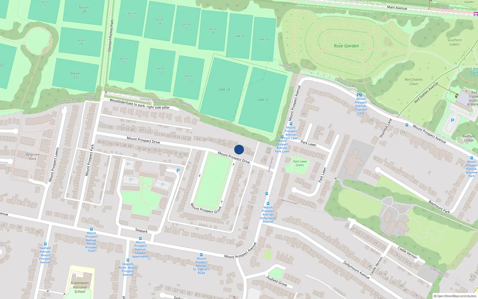 Overhead map showing the location of 11 Mount Prospect Drive, Dublin 3