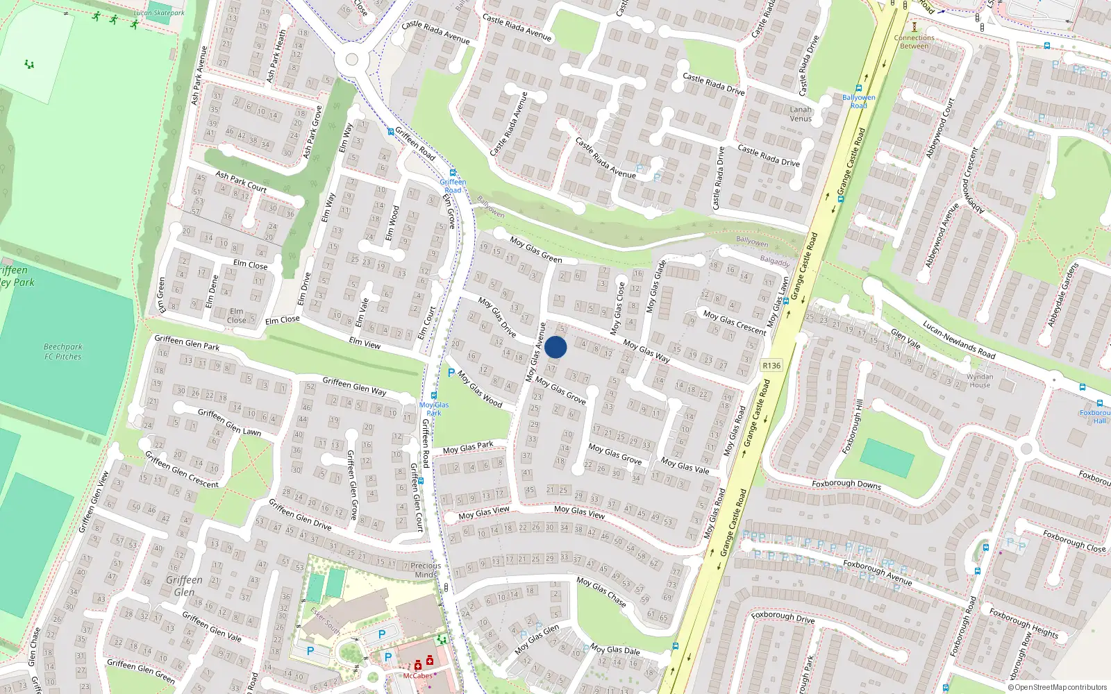 Overhead map showing the location of 11 Moy Glas Avenue, Lucan