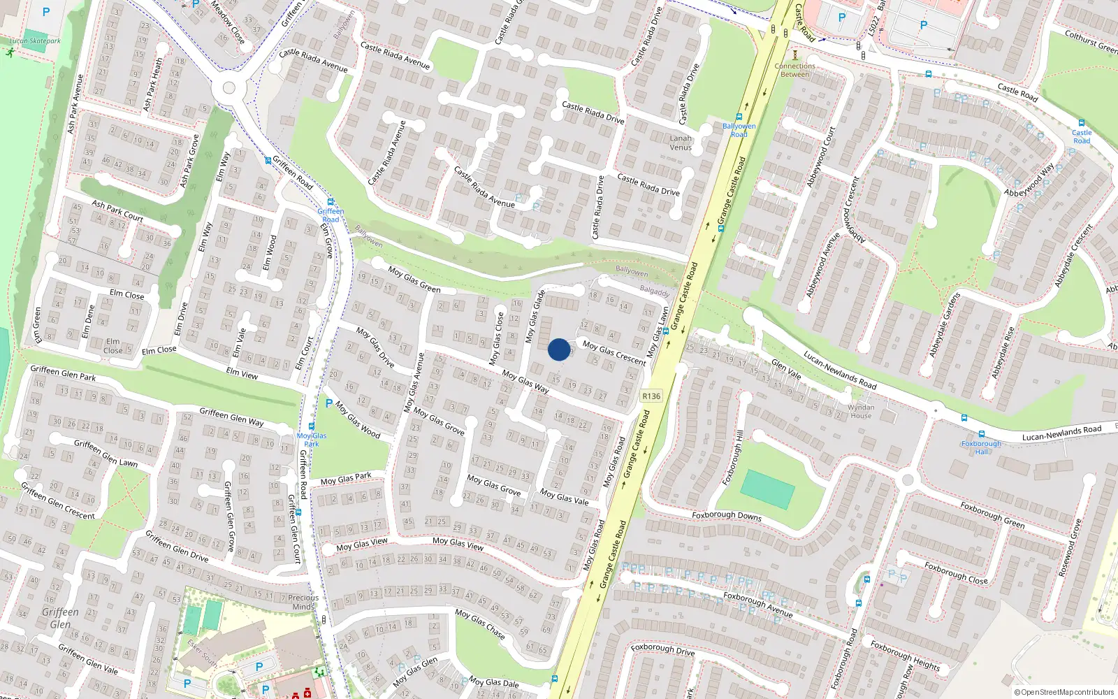 Overhead map showing the location of 11 Moy Glas Crescent, Lucan