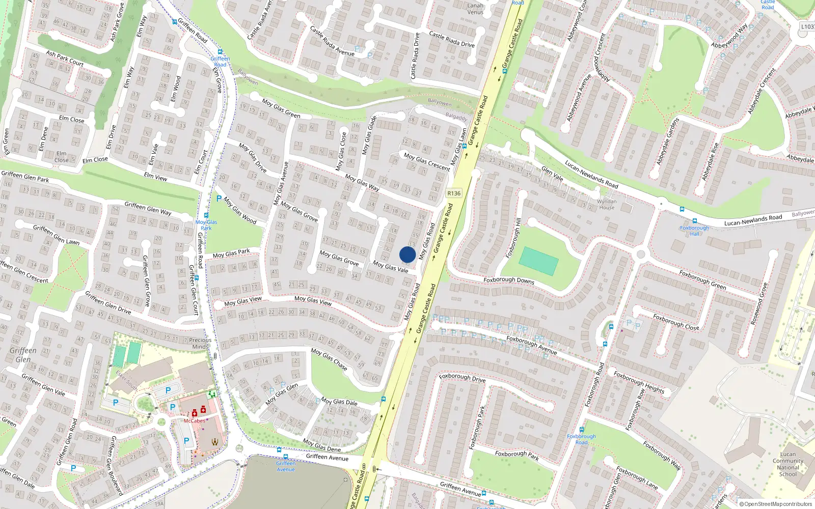 Overhead map showing the location of 11 Moy Glas Road, Griffeen Valley, Lucan