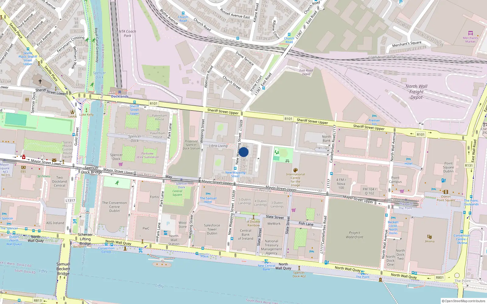 Overhead map showing the location of 11 New Wapping Street, Dublin 1