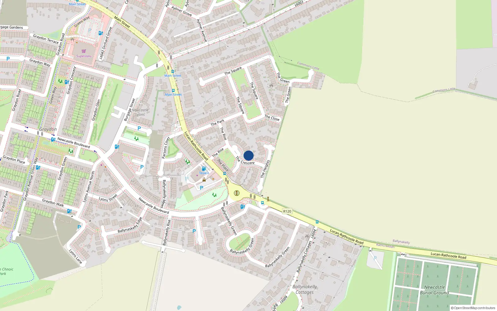 Overhead map showing the location of 11 Newcastle Manor Cresent, Ballynakelly