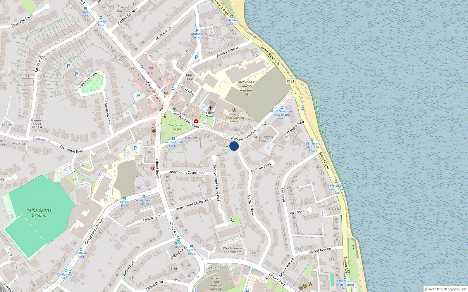 Overhead map showing the location of 11 Newgrove Avenue, Sandymount