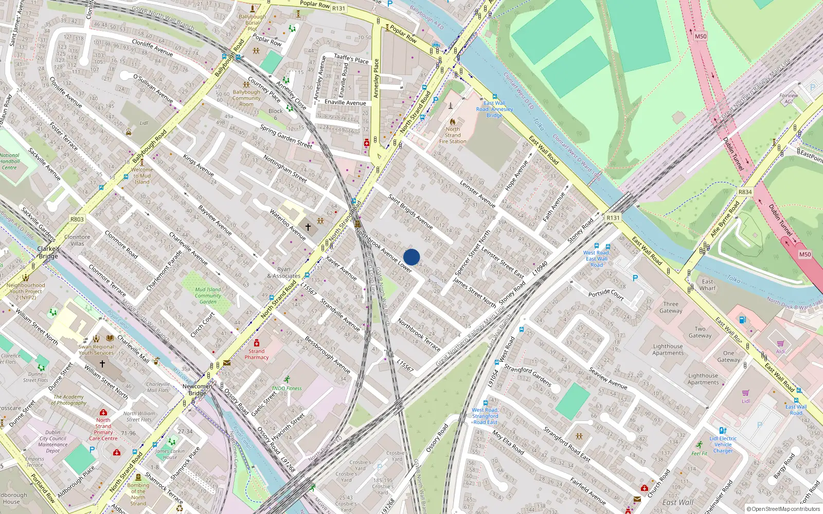 Overhead map showing the location of 11 Northbrook Avenue Lower, Dublin 3