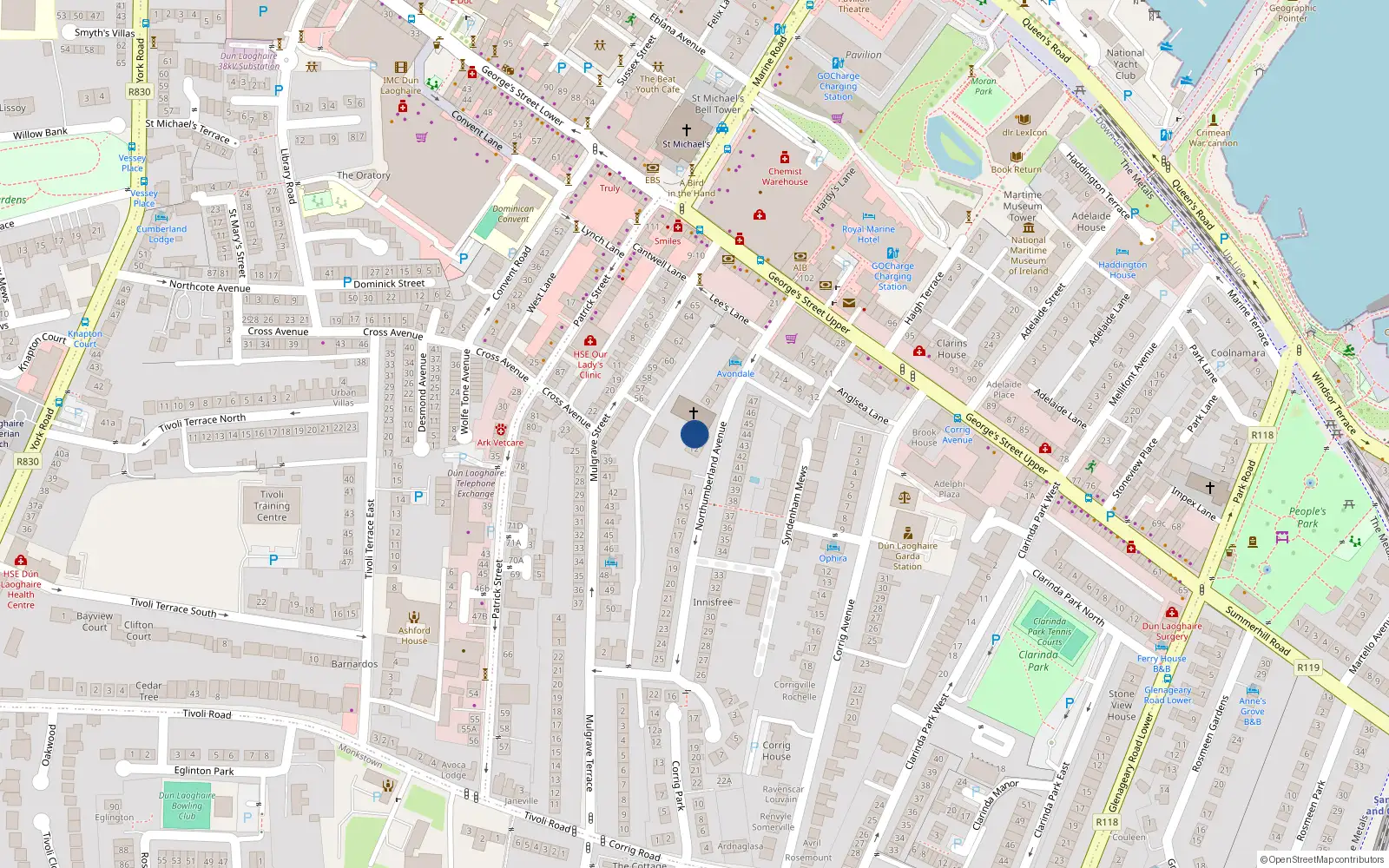 Overhead map showing the location of 11 Northumberland Avenue, Dublin