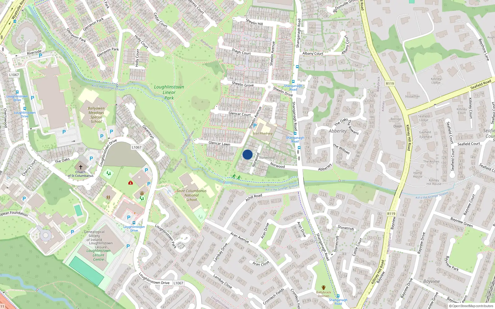Overhead map showing the location of 11 Norwood, Ballybrack, Glenageary