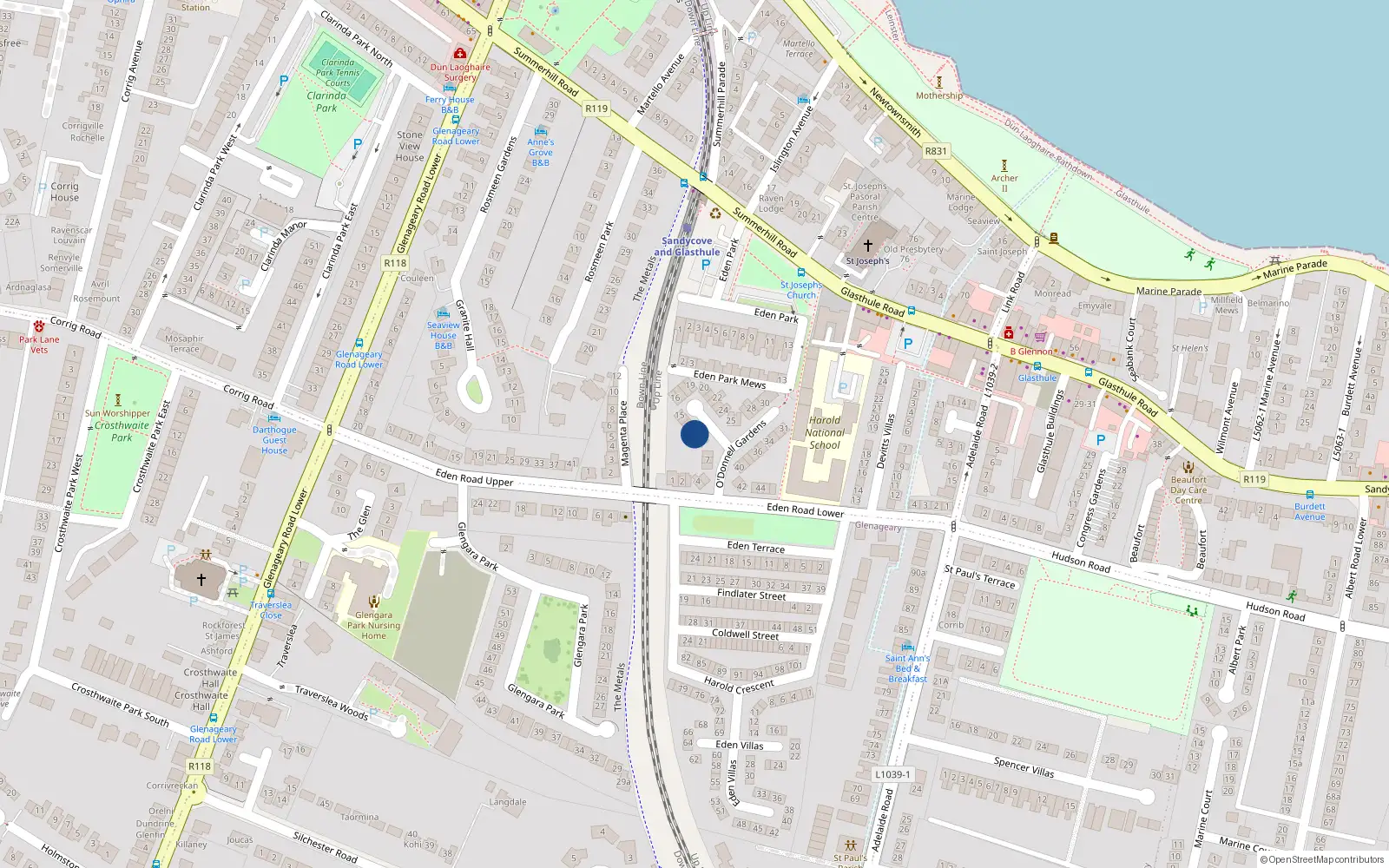 Overhead map showing the location of 11 O'Donnell Gardens, Dublin