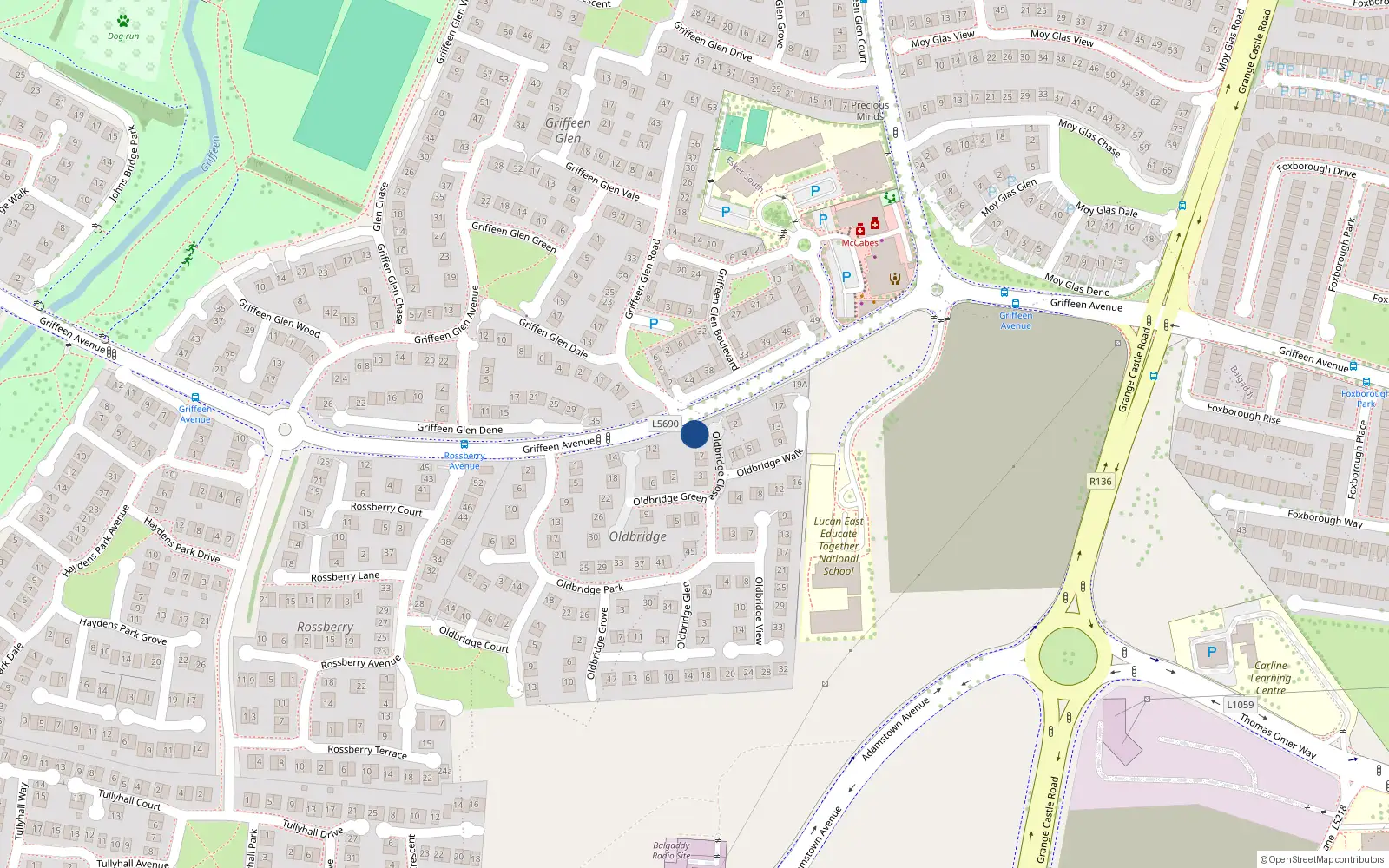 Overhead map showing the location of 11 Oldbridge Close, Griffeen Valley, Lucan