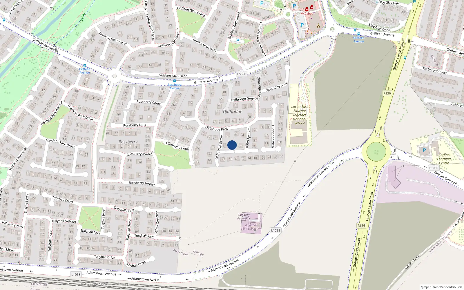 Overhead map showing the location of 11 Oldbridge Grove, Lucan, Dublin
