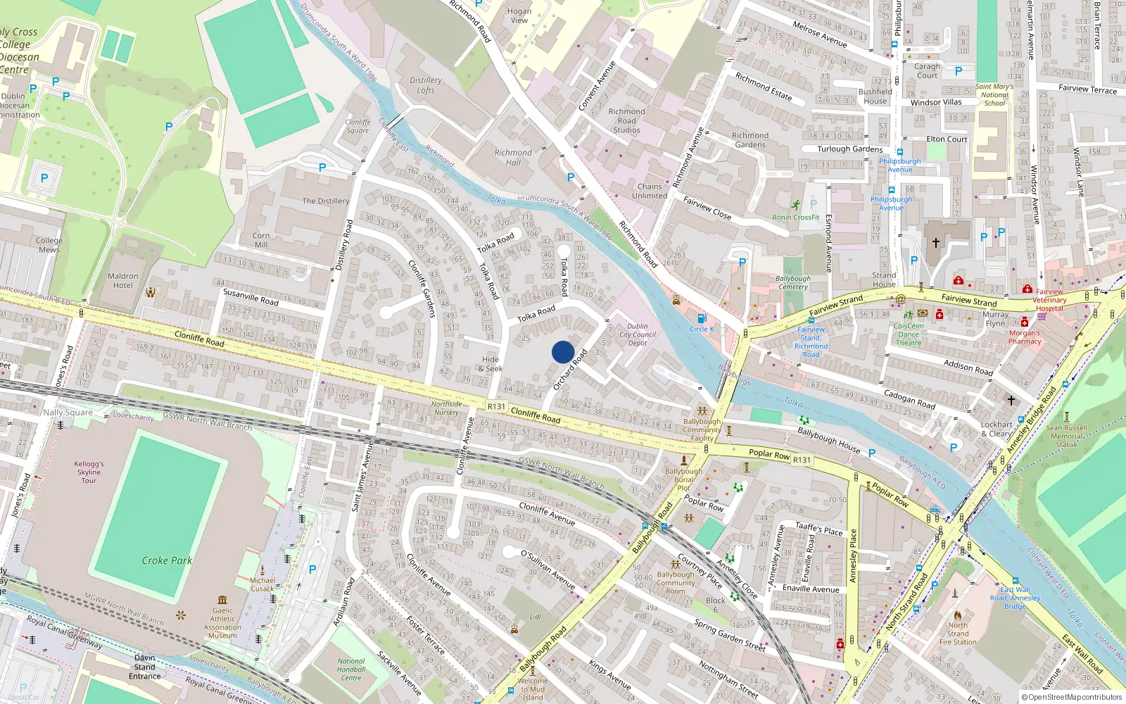 Overhead map showing the location of 11 Orchard Road, Dublin 3