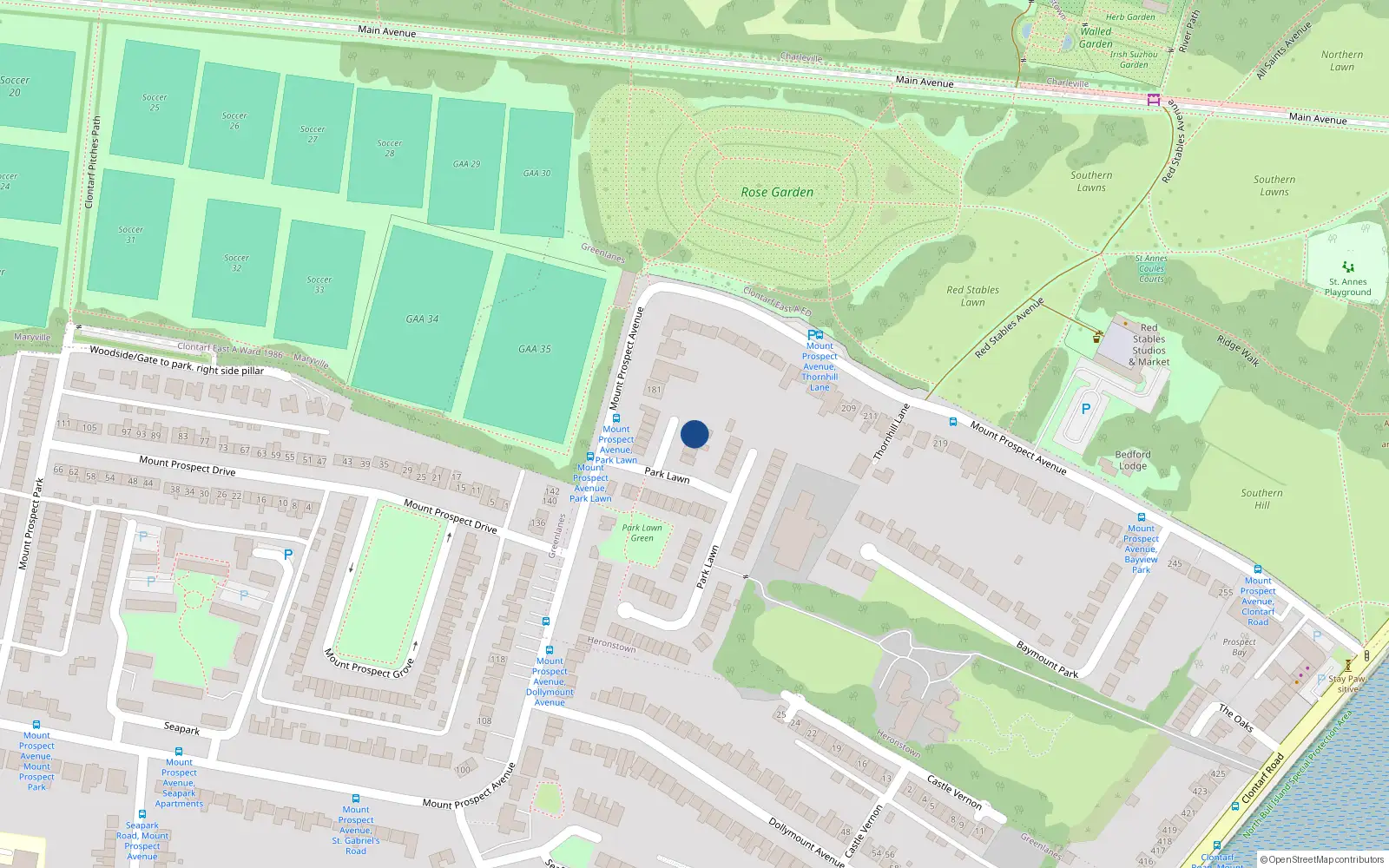 Overhead map showing the location of 11 Park Lawn, Dublin 3