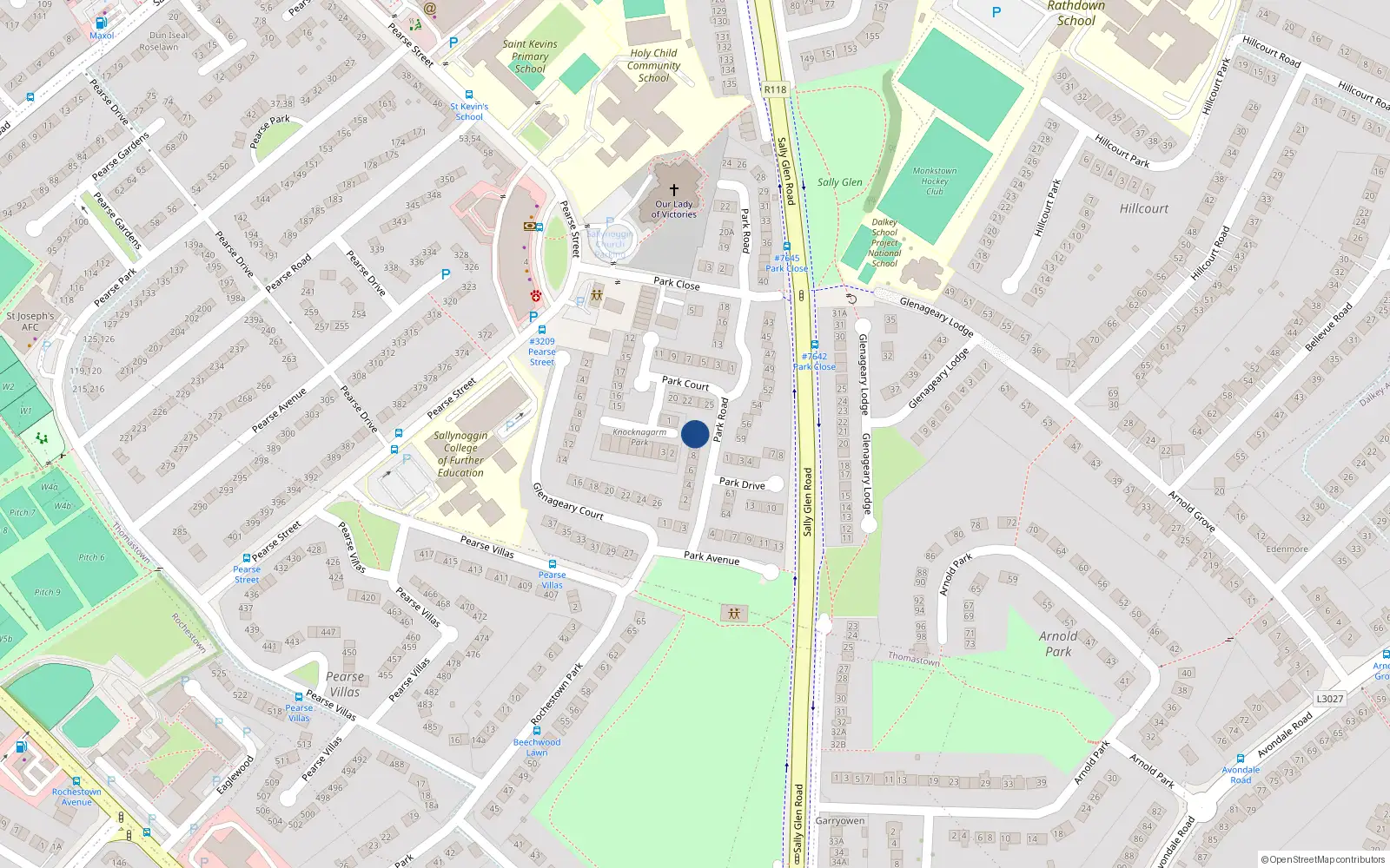 Overhead map showing the location of 11 Park Road, Glenageary Heights, Glenageary