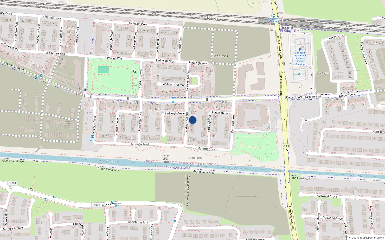 Overhead map showing the location of 11 Parkleigh Avenue, Dublin 22