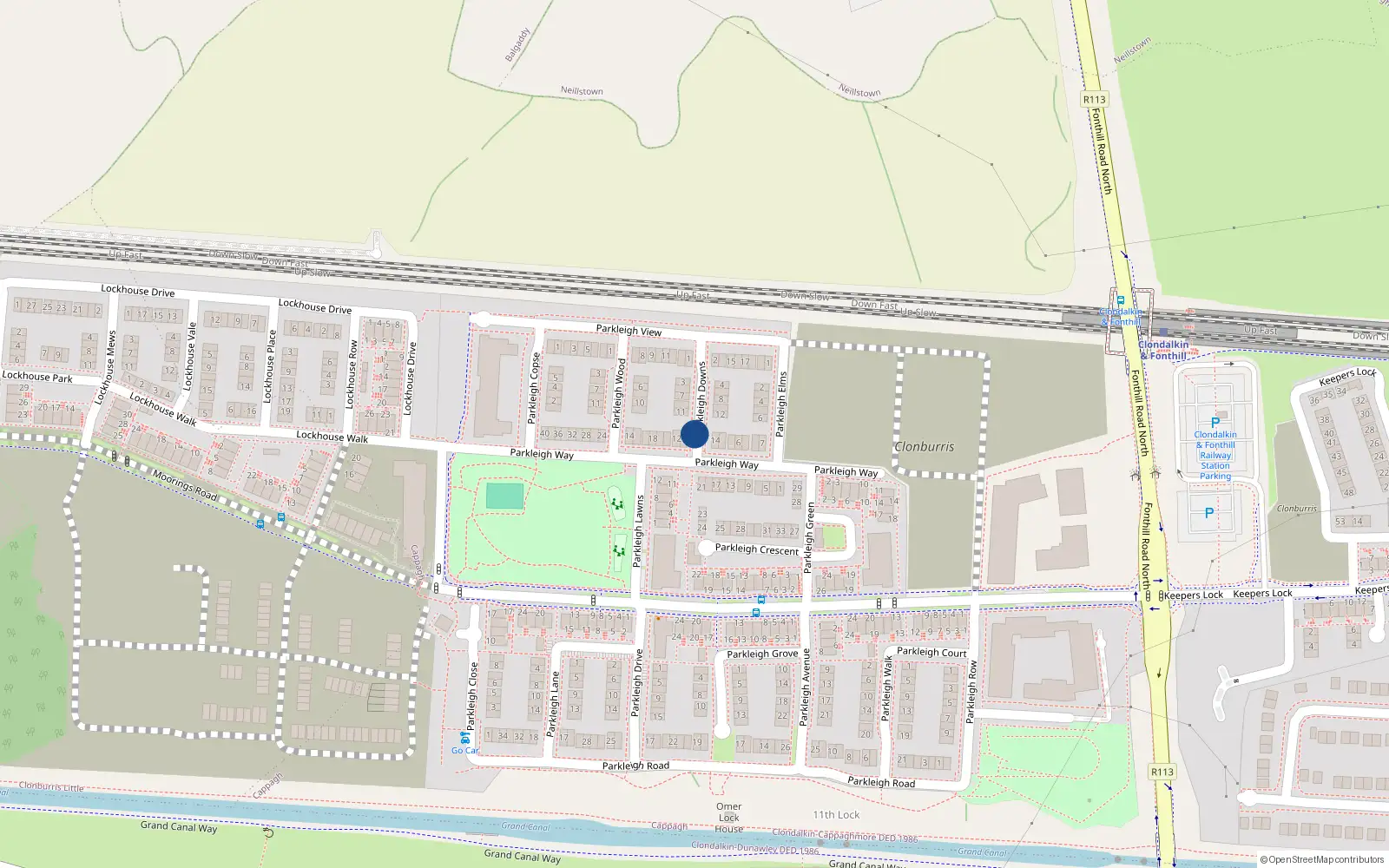 Overhead map showing the location of 11 Parkleigh Downs, Lucan