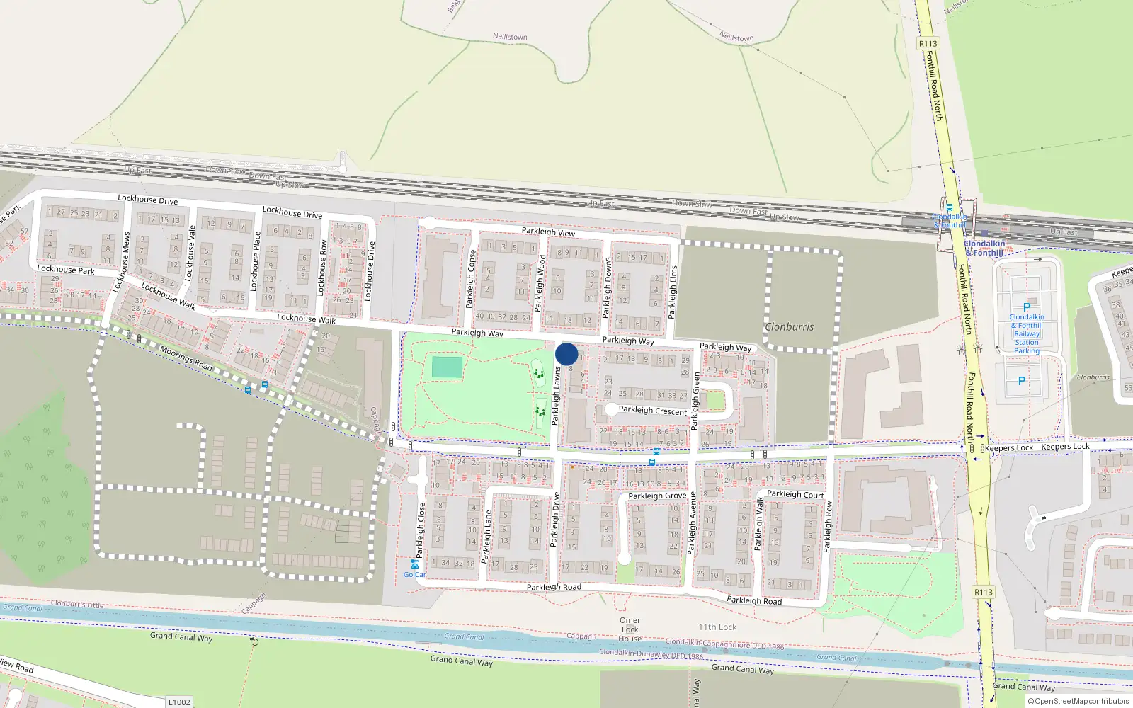 Overhead map showing the location of 11 Parkleigh Lawns, Lucan