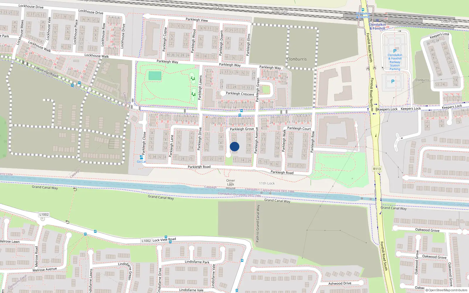 Overhead map showing the location of 11 Parkleigh Square, Dublin 22