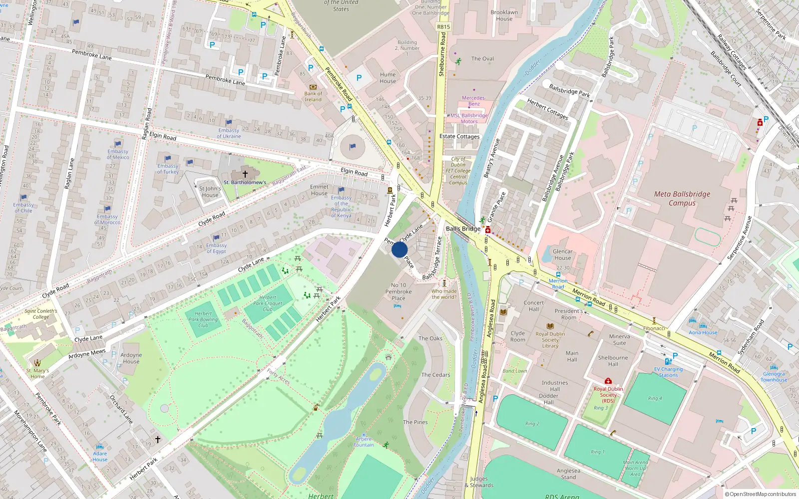 Overhead map showing the location of 11 Pembroke Place, Dublin