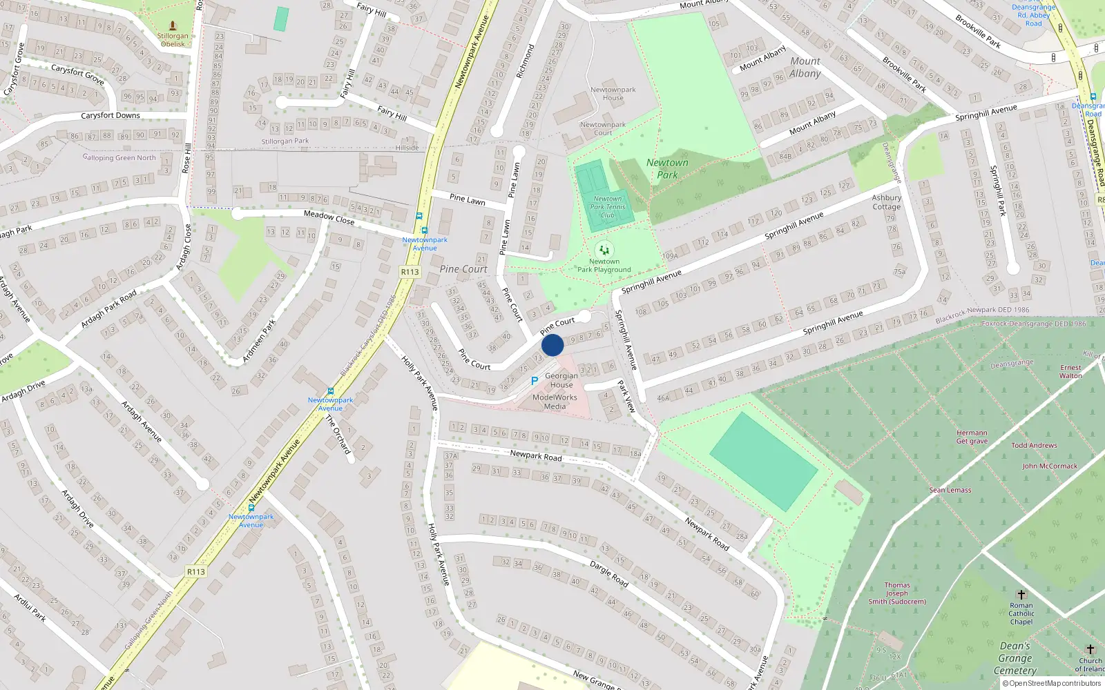 Overhead map showing the location of 11 Pine Court, Blackrock