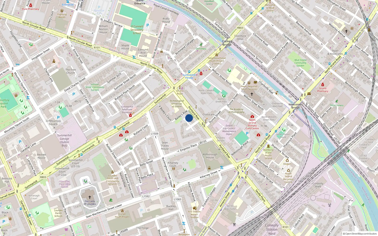 Overhead map showing the location of 11 Portland Row, Dublin 1
