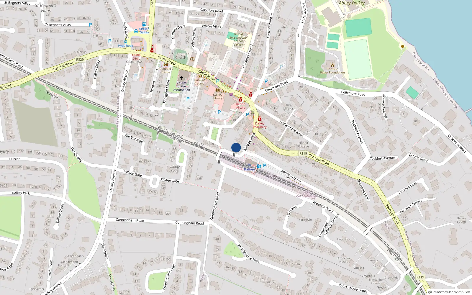 Overhead map showing the location of 11 Railway Road, Dublin