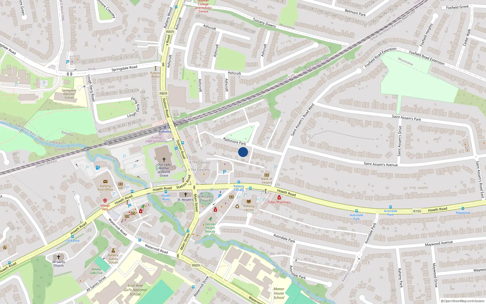 Overhead map showing the location of 11 Rathmore Park, Raheny, Dublin 5