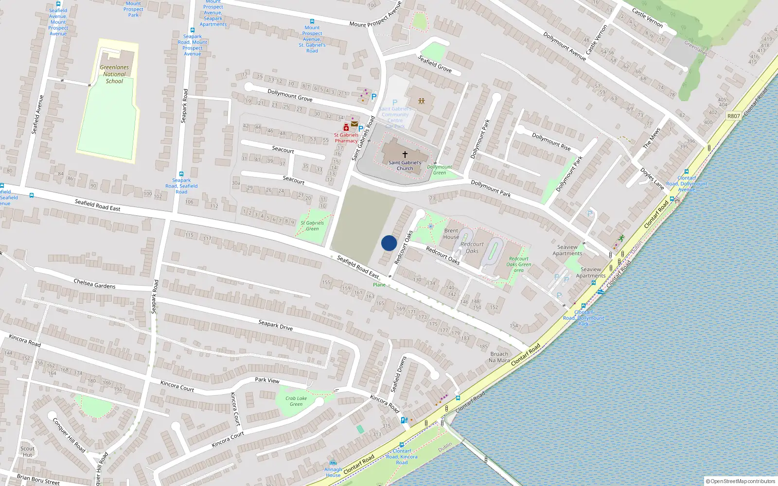Overhead map showing the location of 11 Redcourt Oaks, Seafield Road East, Clontarf Dublin 3