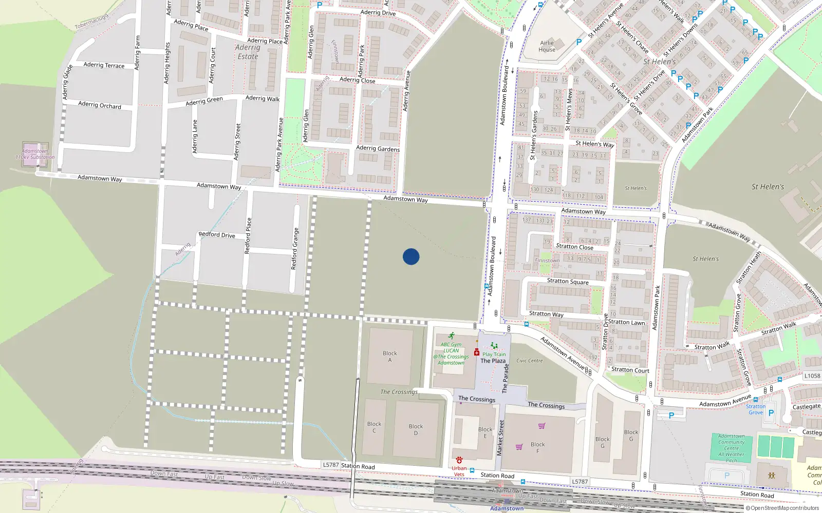 Overhead map showing the location of 11 Redford Park View, Lucan