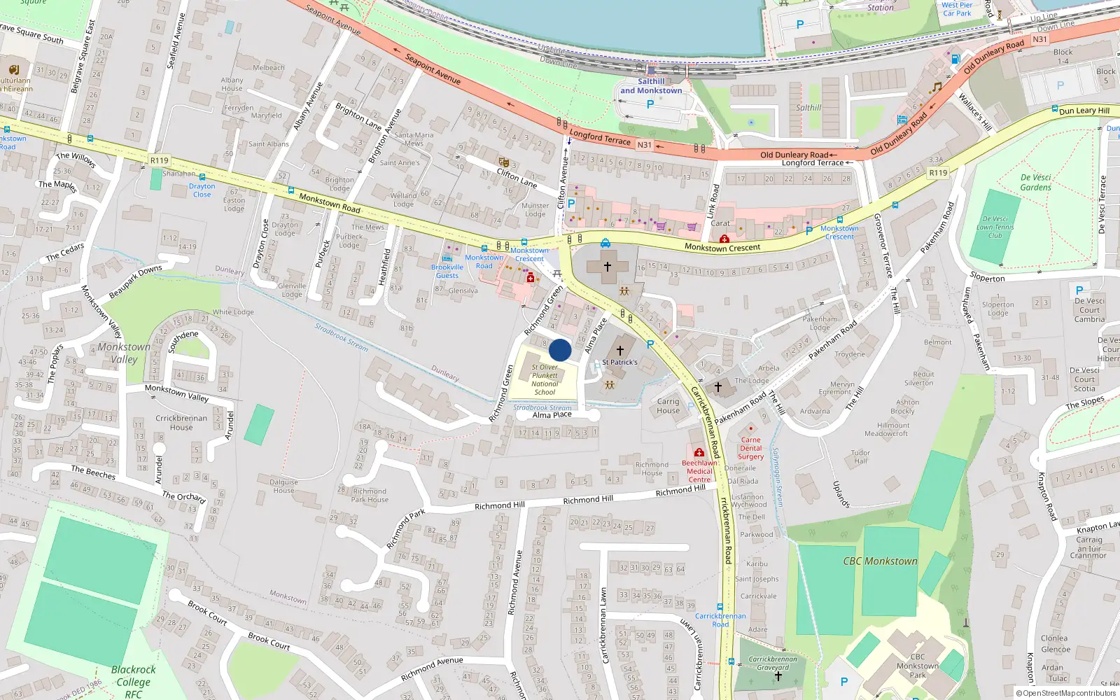 Overhead map showing the location of 11 Richmond Green, Dublin