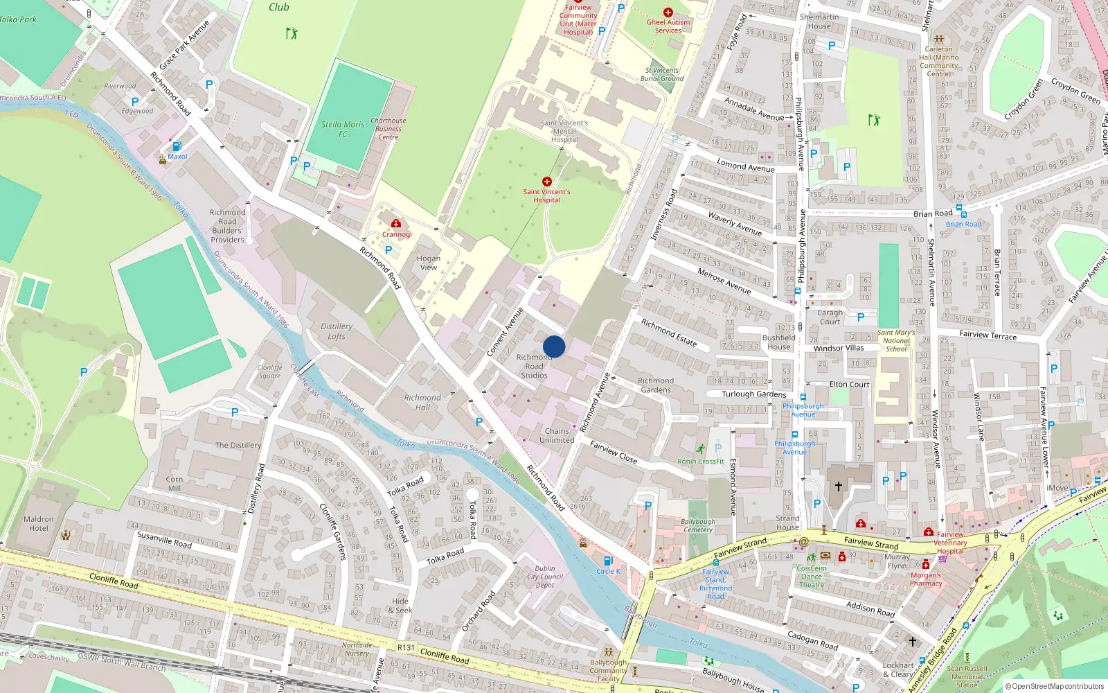 Overhead map showing the location of 11 Richmond Lodge, Richmond Road, Fairview