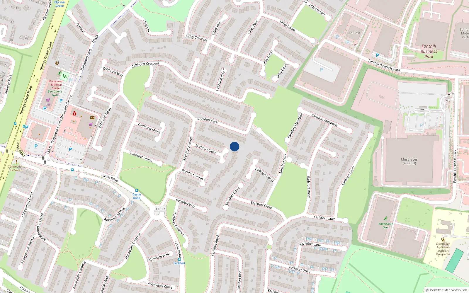 Overhead map showing the location of 11 Rochfort Close, Lucan
