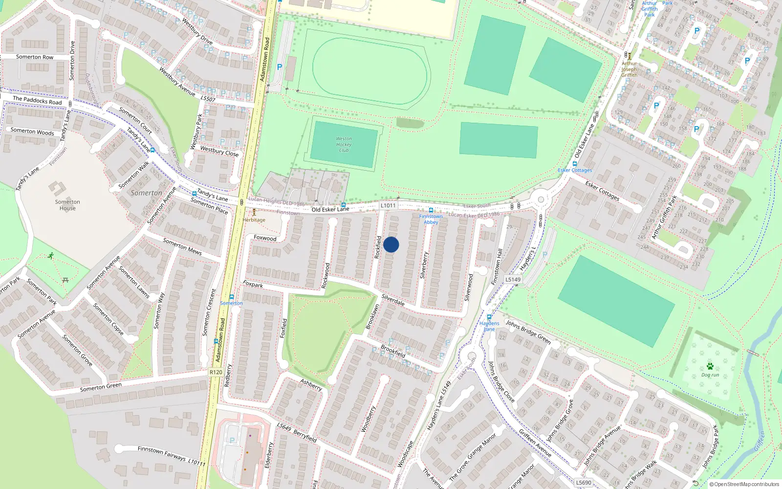 Overhead map showing the location of 11 Rockfield, Lucan