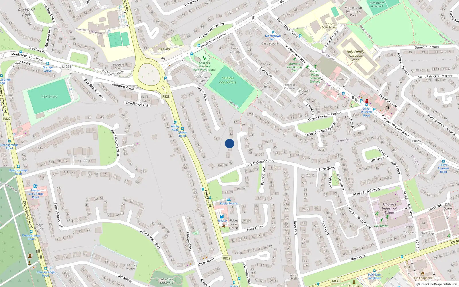 Overhead map showing the location of 11 Rory Oconnor Park, Glenageary, Dun Laoghaire