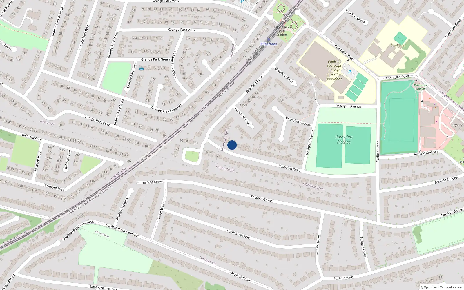 Overhead map showing the location of 11 Roseglen Road, Dublin 5