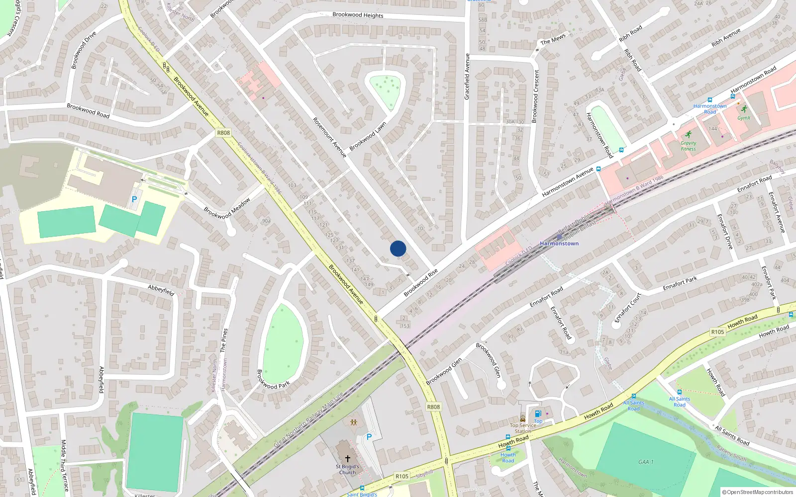 Overhead map showing the location of 11 Rosemount Avenue, Dublin 5