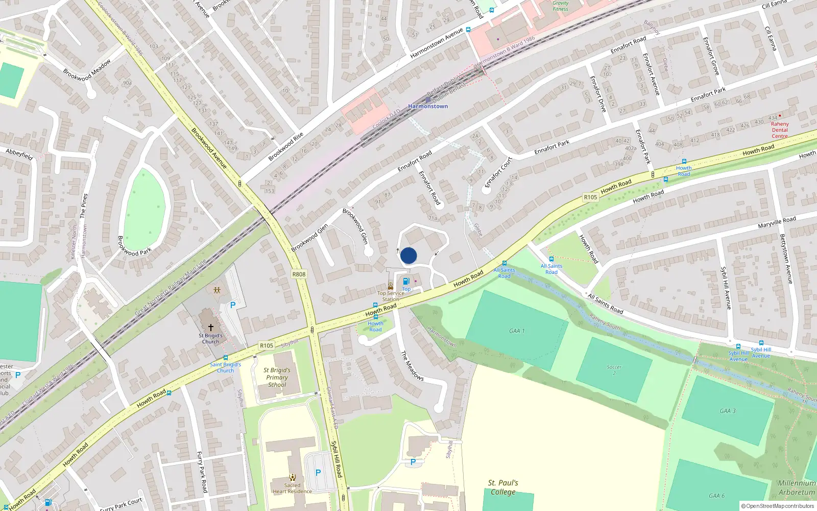 Overhead map showing the location of 11 Rosevale Apt, Howth Road, Raheny Dublin 5