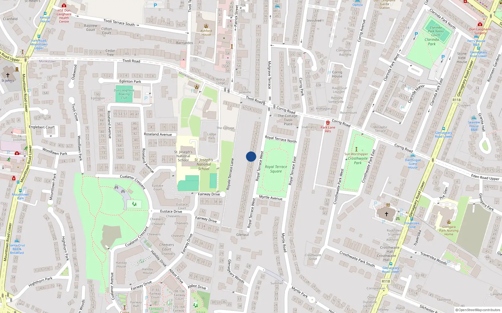 Overhead map showing the location of 11 Royal Terrace West, Dublin