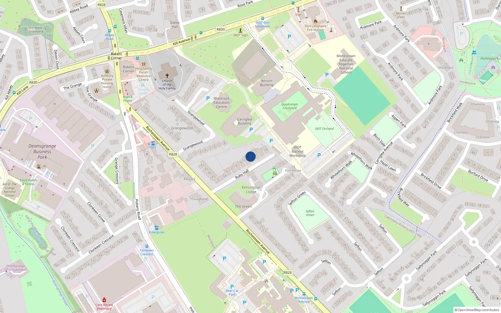 Overhead map showing the location of 11 Ruby Hall, Dun Laoghaire