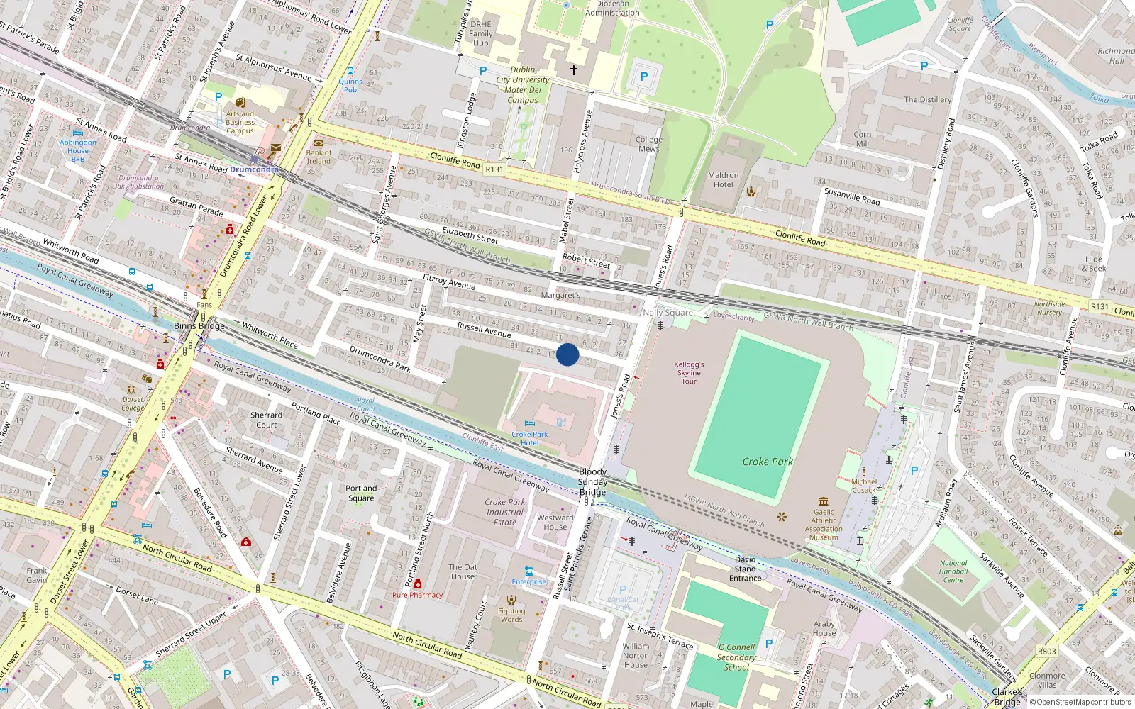 Overhead map showing the location of 11 Russell Avenue, Dublin 3