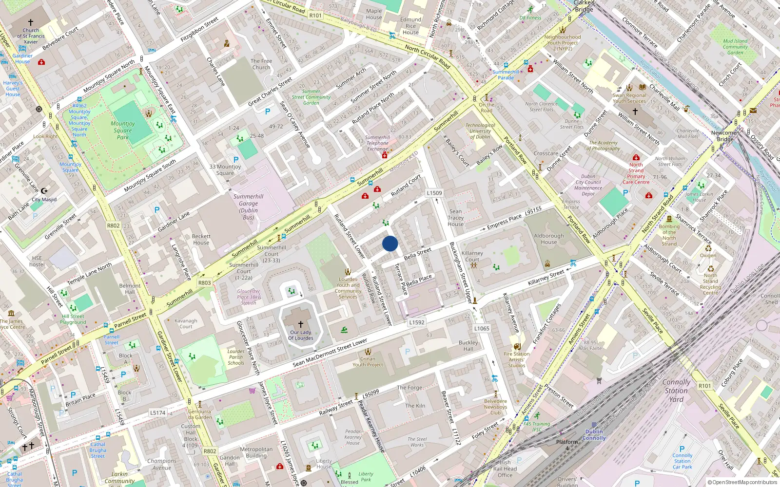 Overhead map showing the location of 11 Rutland Cottages, Summerhill, Dublin