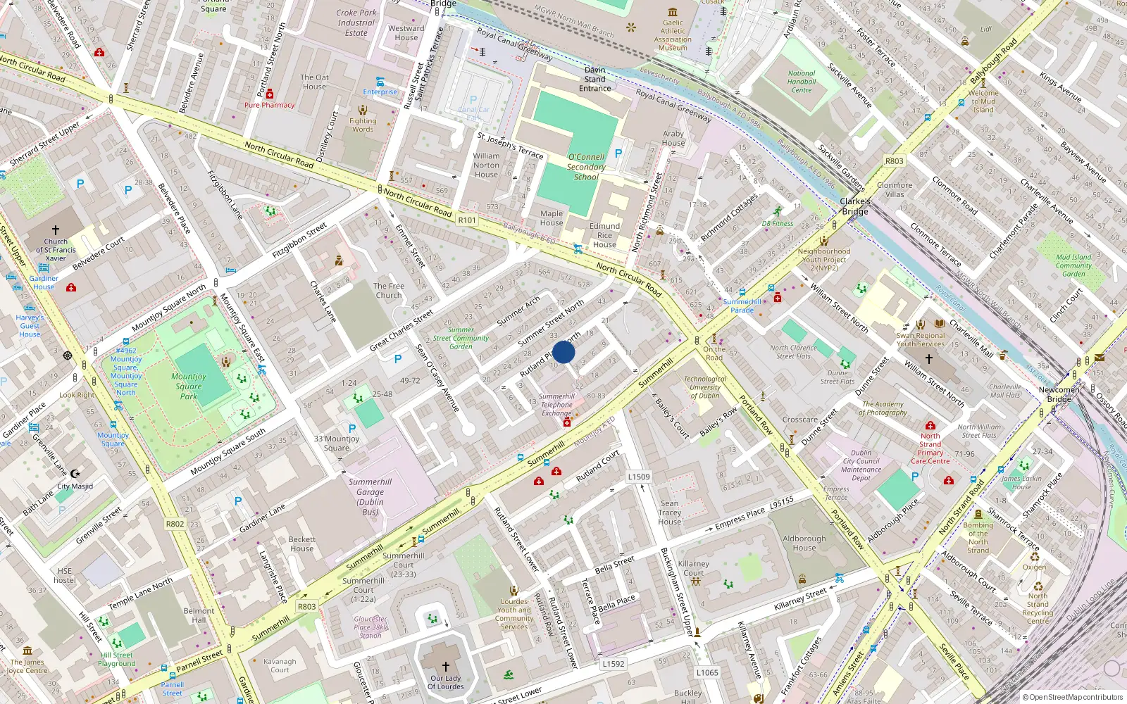 Overhead map showing the location of 11 Rutland Place North, Dublin 1