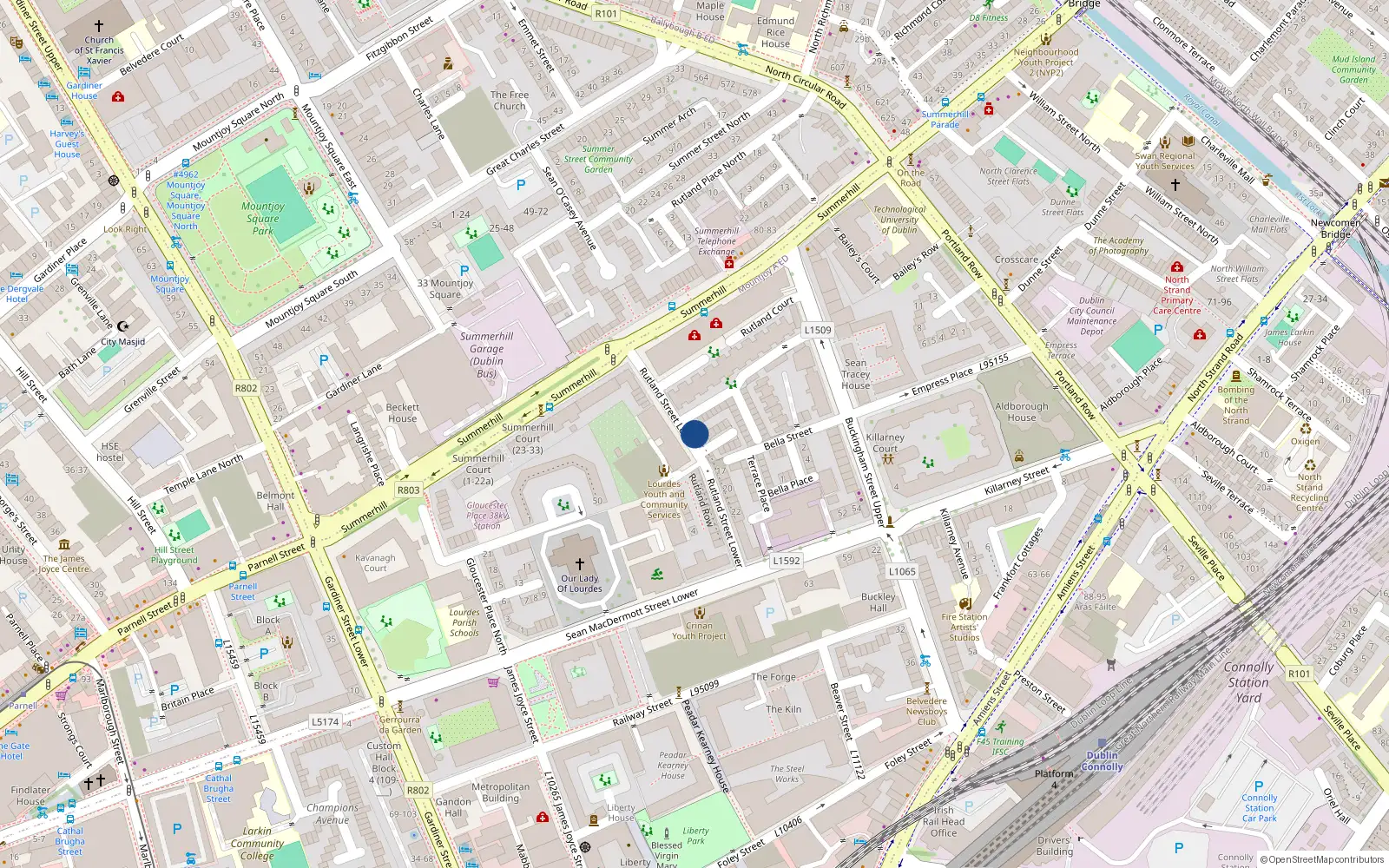 Overhead map showing the location of 11 Rutland St Lower, Dublin 1, Dublin