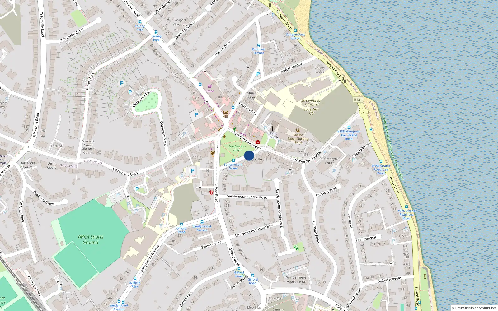 Overhead map showing the location of 11 Sandymount Green, Sandymount