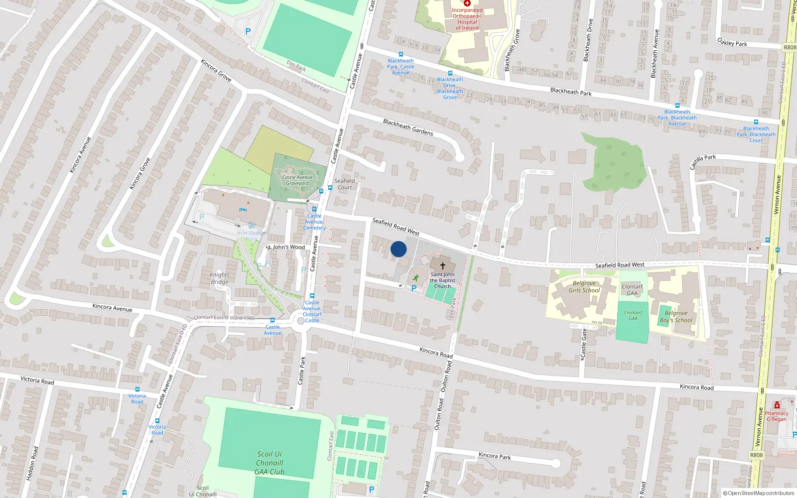 Overhead map showing the location of 11 Seafield Road West, Clontarf, Dublin 3